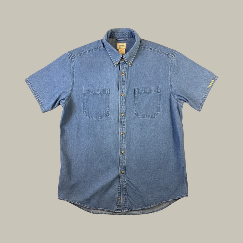 CE Schmidt Workwear Mens 2XLT Blue Denim Short Sleeve Button Down Shirt Pocket